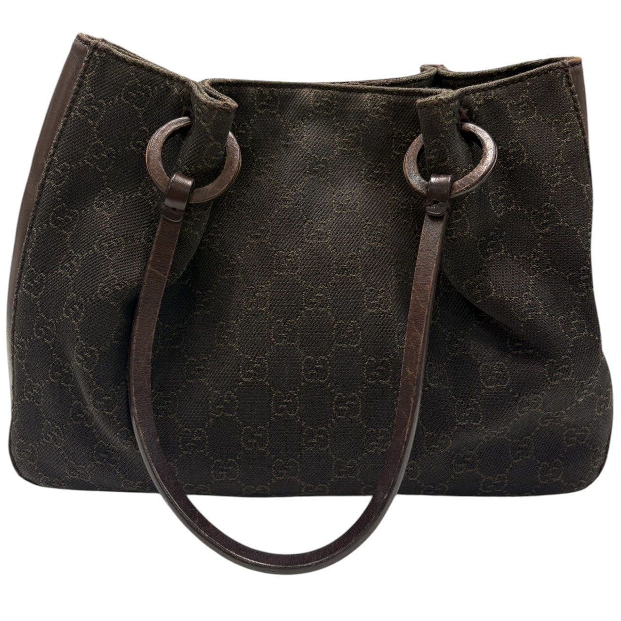 GUCCI グッチ ダークブラウン GGキャンバス レザー/ ハンドバッグ S1-00078 【中古】