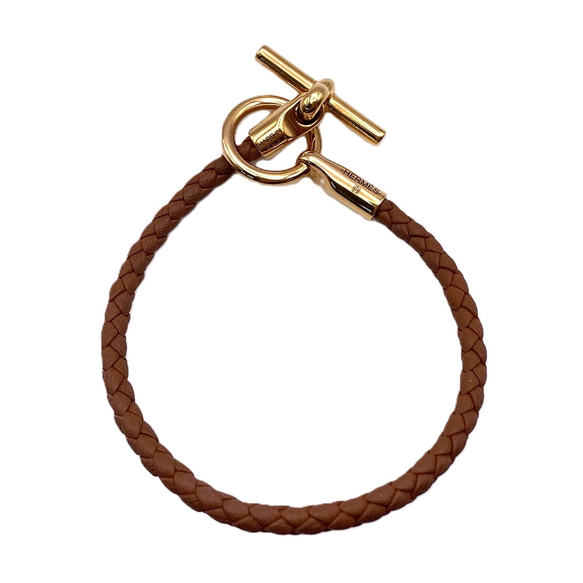HERMES エルメス グレナン ブレスレット ブレスレット H077240 レザー ブラウン ゴールド金具  レディース【中古】