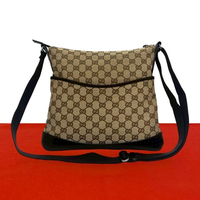 GUCCI グッチ GG モノグラム キャンバス レザー ショルダーバッグ ブラウン
21399