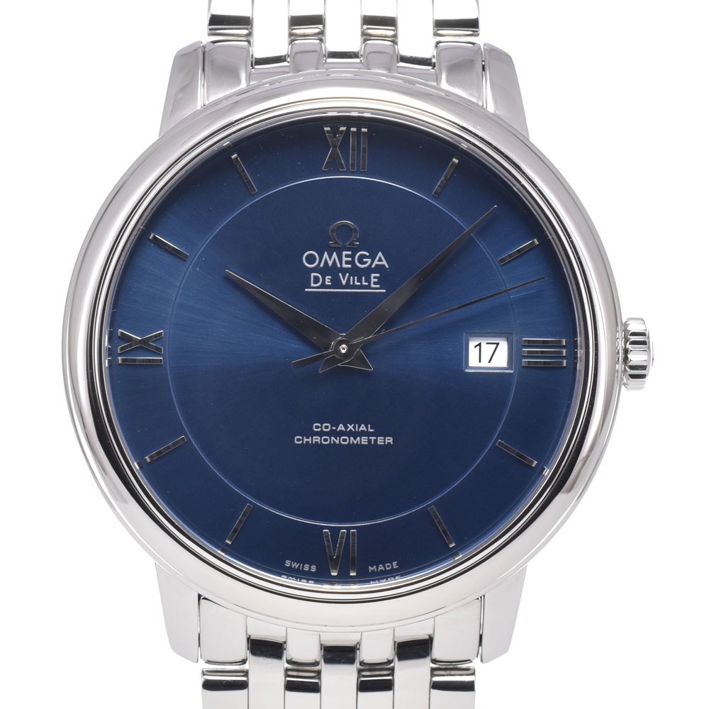 オメガ OMEGA 424.10.40.20.03.001 デビル プレステージ デイト CO-AXIAL ブルー 自動巻き メンズ 美品 保証書付き 腕時計 D#149824