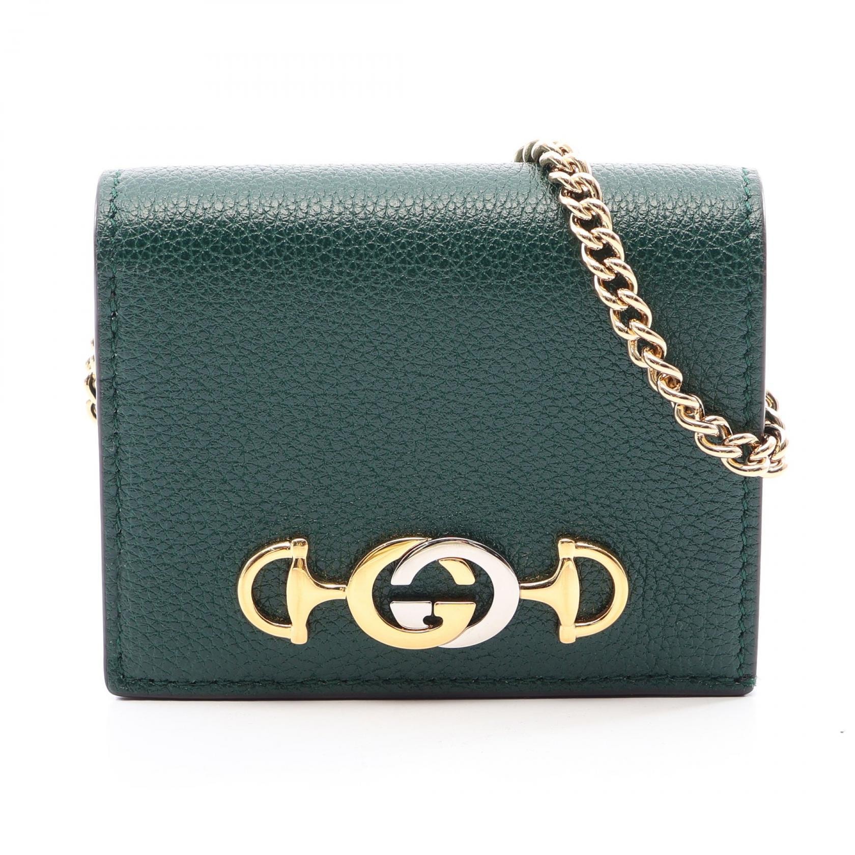 グッチ GUCCI ズゥミ 二つ折り財布 財布 レザー レディース グリーン系 570660 【中古】