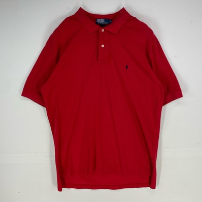 古着 ポロバイラルフローレン Polo by Ralph Lauren 鹿の子 半袖シャツ ワンポイント ロゴ刺繍 ポロシャツ XL レッド系 メンズ