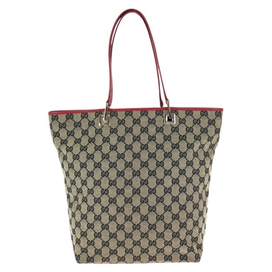 GUCCI グッチ ベージュ レッド ゴールド金具 GGキャンバス レザー/ トートバッグ 602944 【中古】