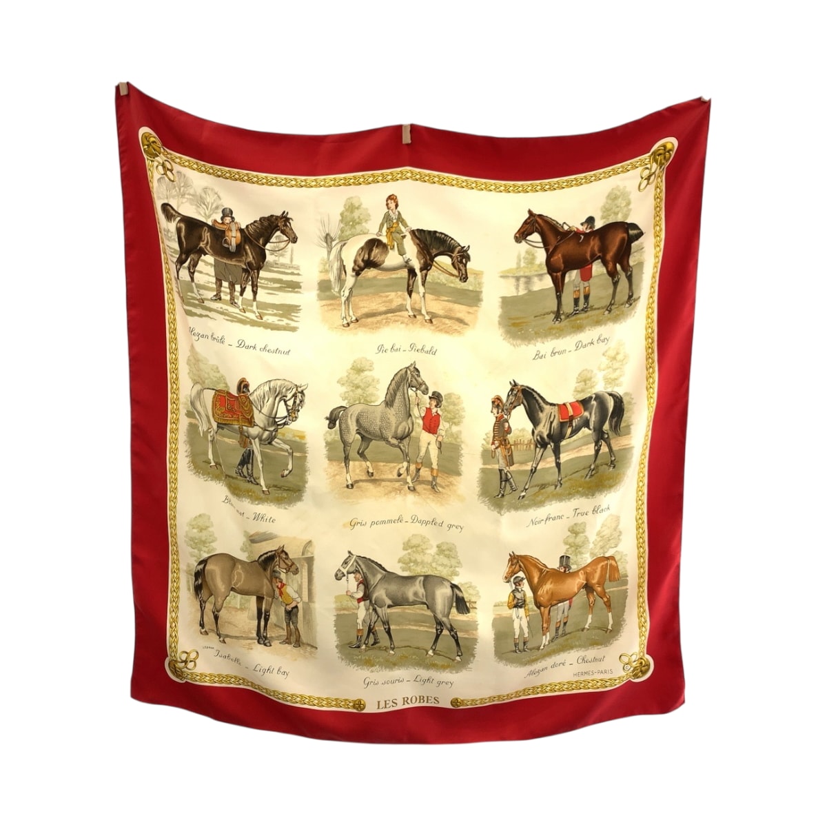 目立った傷や汚れなし】HERMES エルメス カレ90 LES ROBES 馬の毛色