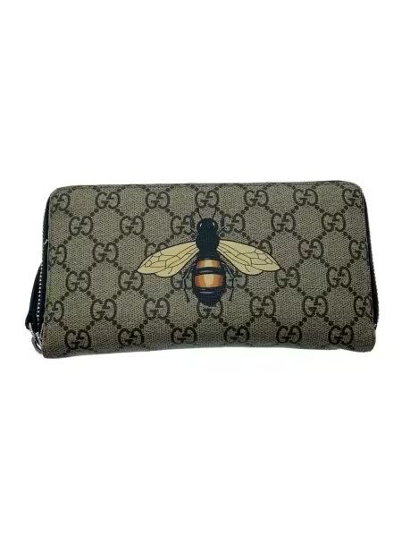 GUCCI Bee Print GG Supreme Zip Around Wallet