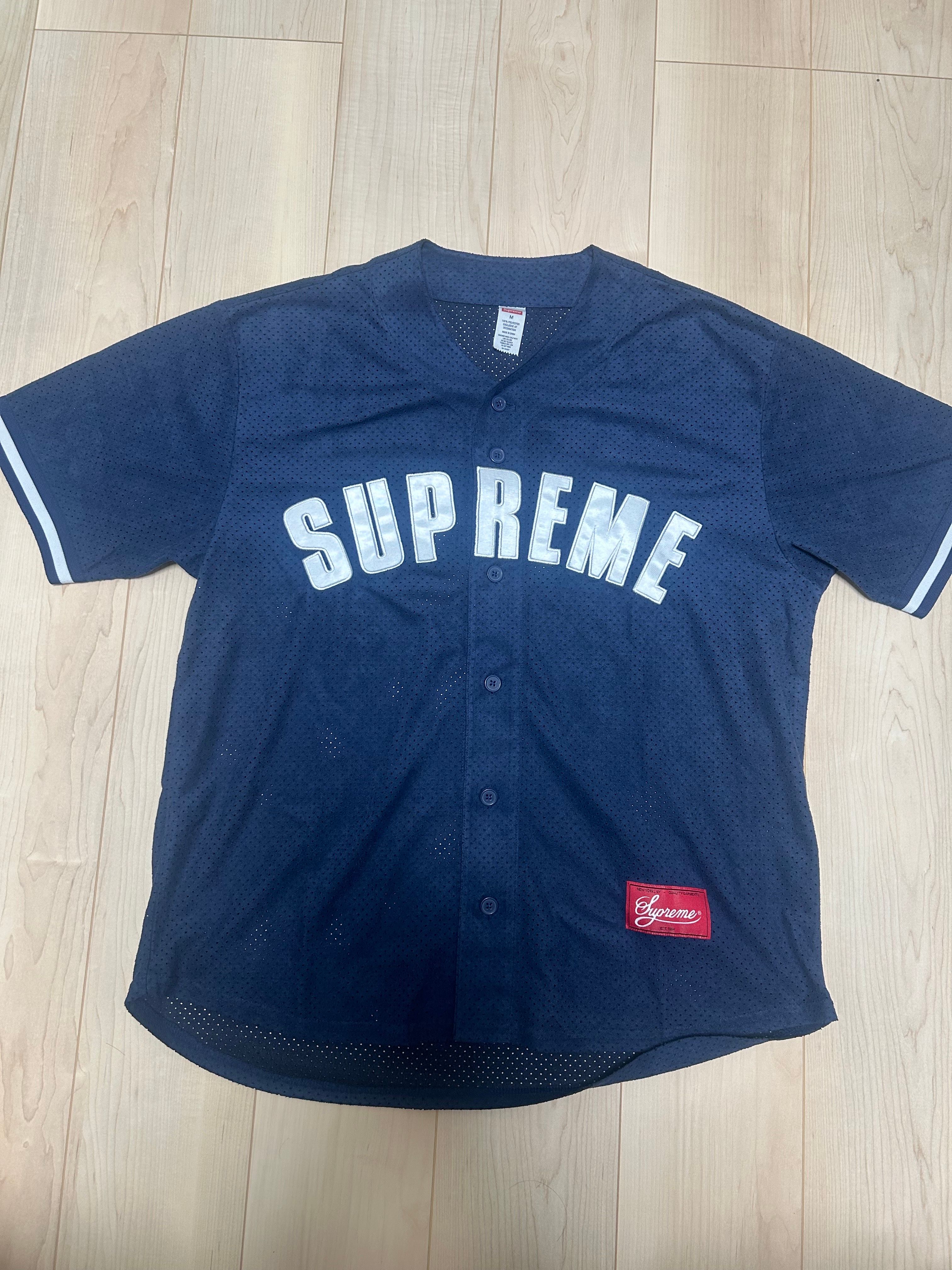 Supreme Ultrasuede Mesh Baseball Jersey "Navy"