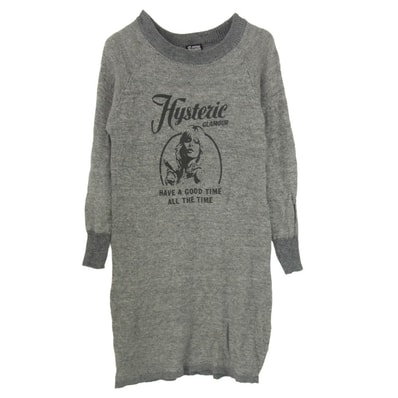 HYSTERIC GLAMOUR ヒステリックグラマー 01183NO01 ガール プリント ロゴ ニット ワンピース グレー系 FREE【中古】