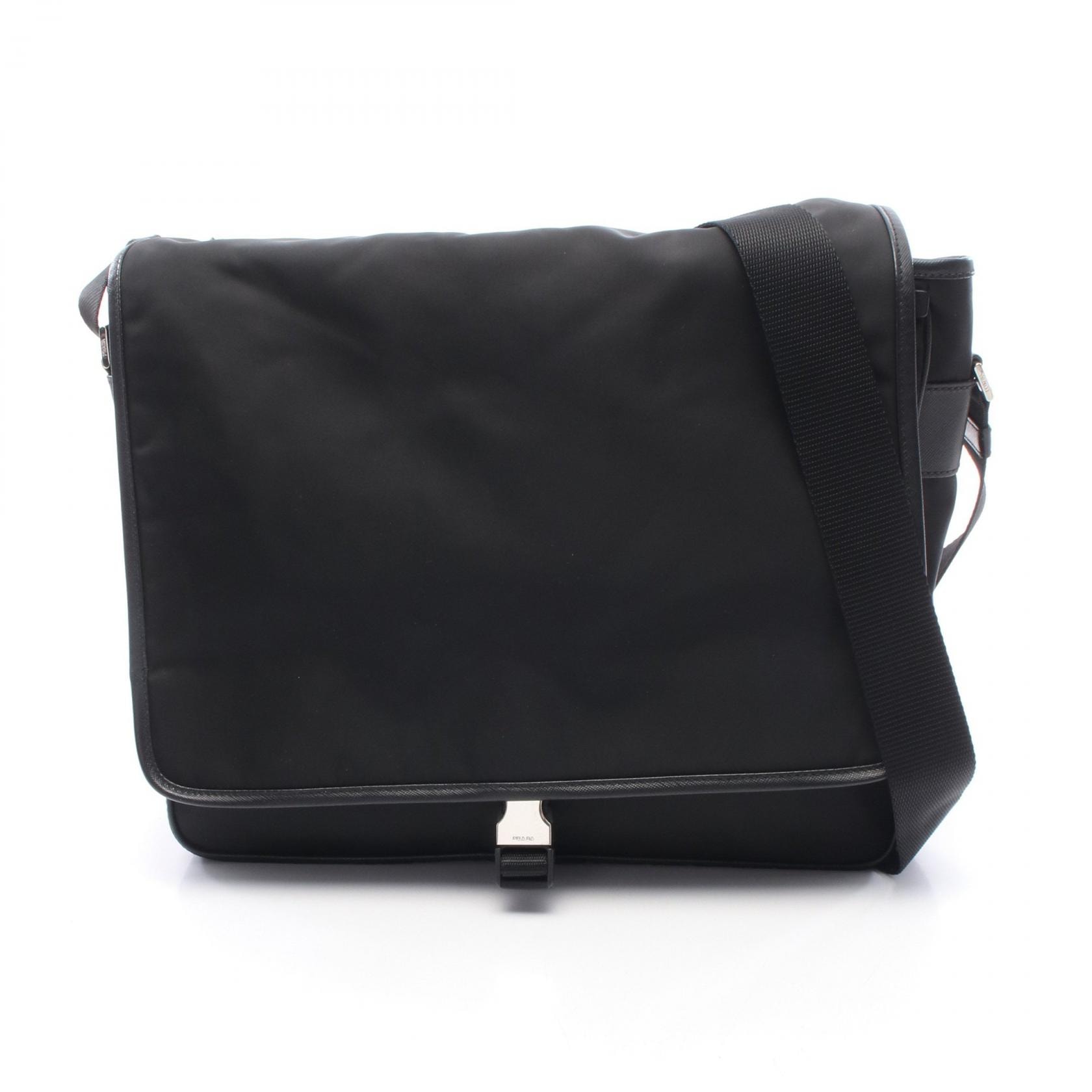 プラダ PRADA メッセンジャーバッグ ショルダーバッグ バッグ ナイロン レザー メンズ ブラック系 【中古】