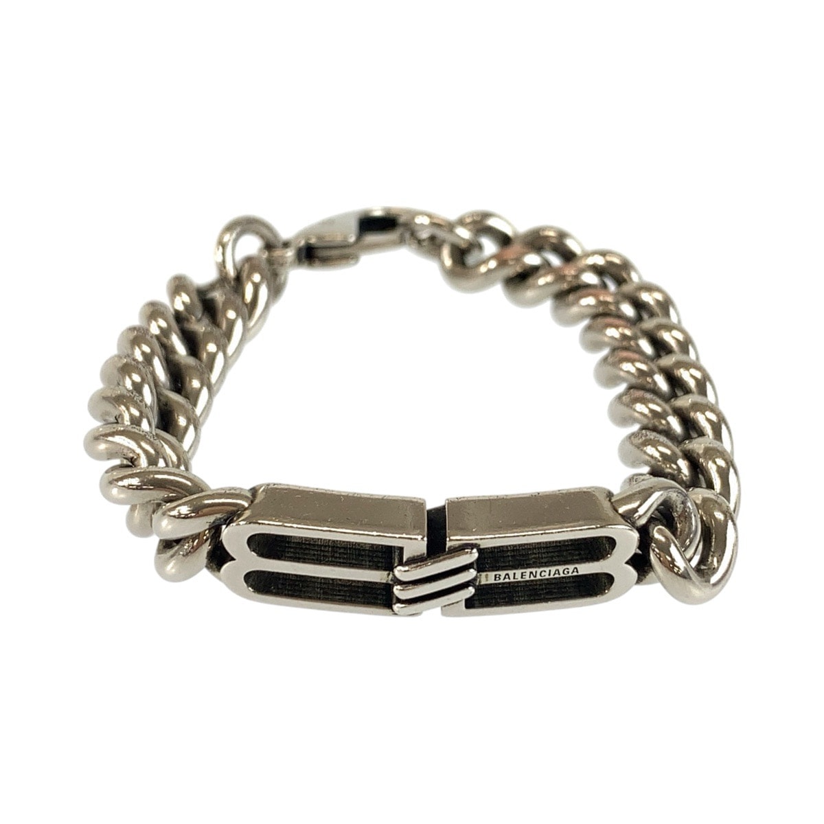 美品 BALENCIAGA バレンシアガ Bb Icon Gourmette サイズM シルバー 真鍮 ブレスレット 604541 【中古】