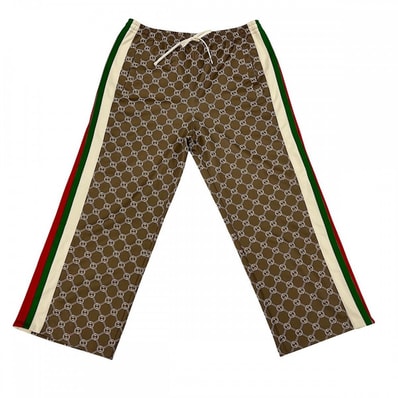 GUCCI グッチ パンツ インターロッキングG スナップトラックロングパンツ シェリーライン ボトムス L 671496 ブラウン 茶 ゴールド金具 ポリエステル コットン レディース 美品【中古品】