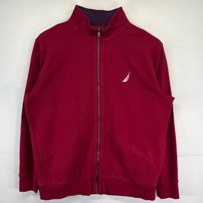 古着 ノーティカ NAUTICA スウェット 大きいサイズ フルジップ トレーナー ワンポイントロゴ スタンドネック 2XL レッド メンズ