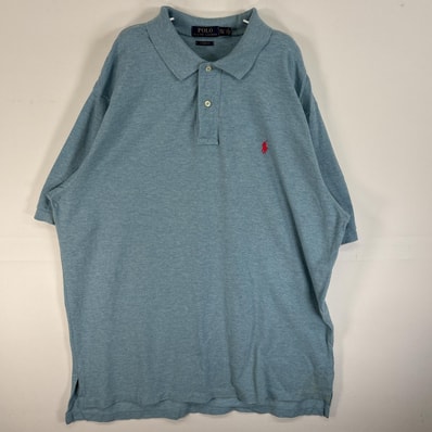 古着 ポロ・ラルフローレン POLO RALPH LAUREN 鹿の子 半袖 ポロシャツ ロゴ 刺繍 大きいサイズ 2ボタン 14041 水色 無地 メンズ