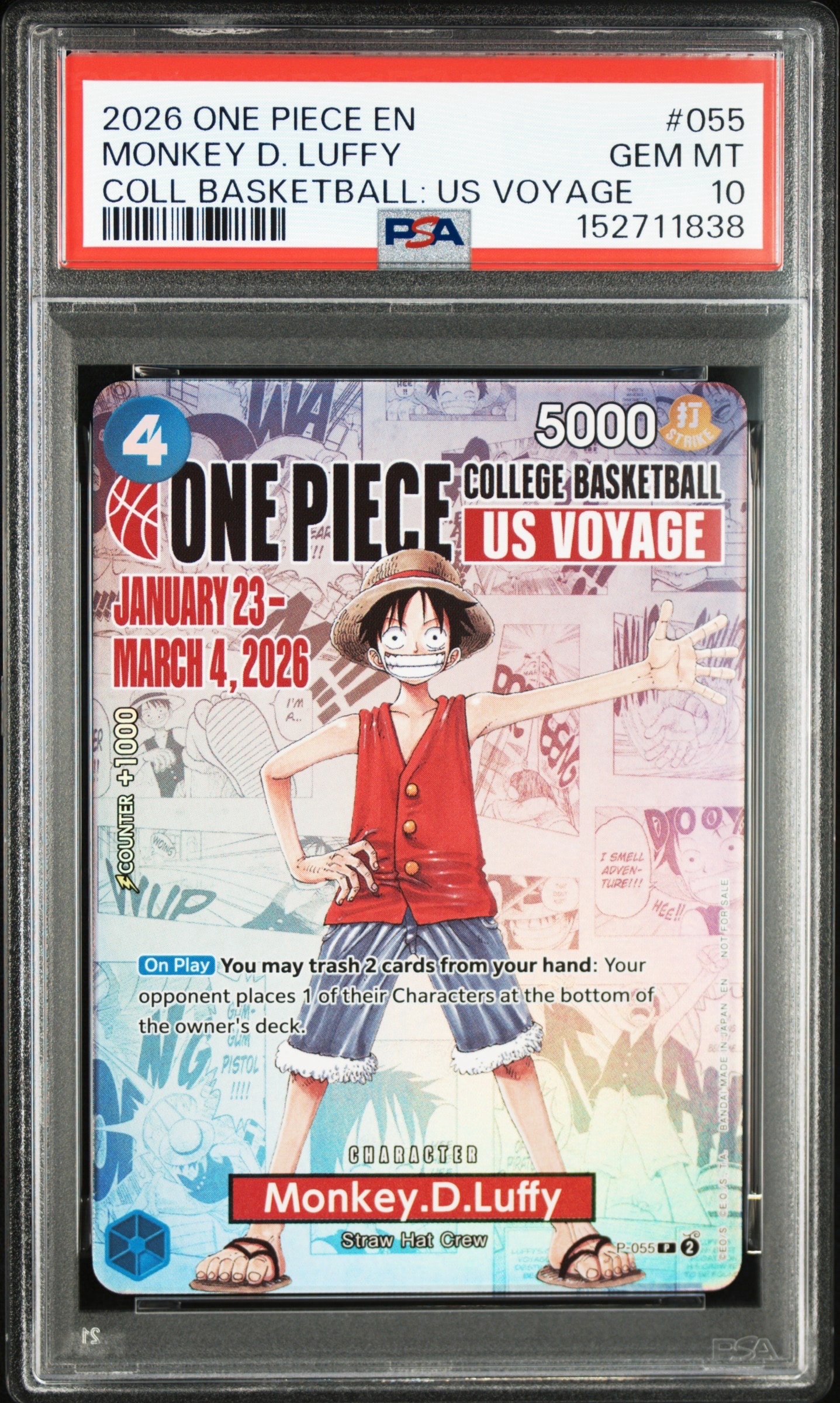 モンキー・D・ルフィ:P (開封済) [P-055]【英語版】(プロモーションカード「ワンピース カレッジ バスケットボール:USボヤージュ」)