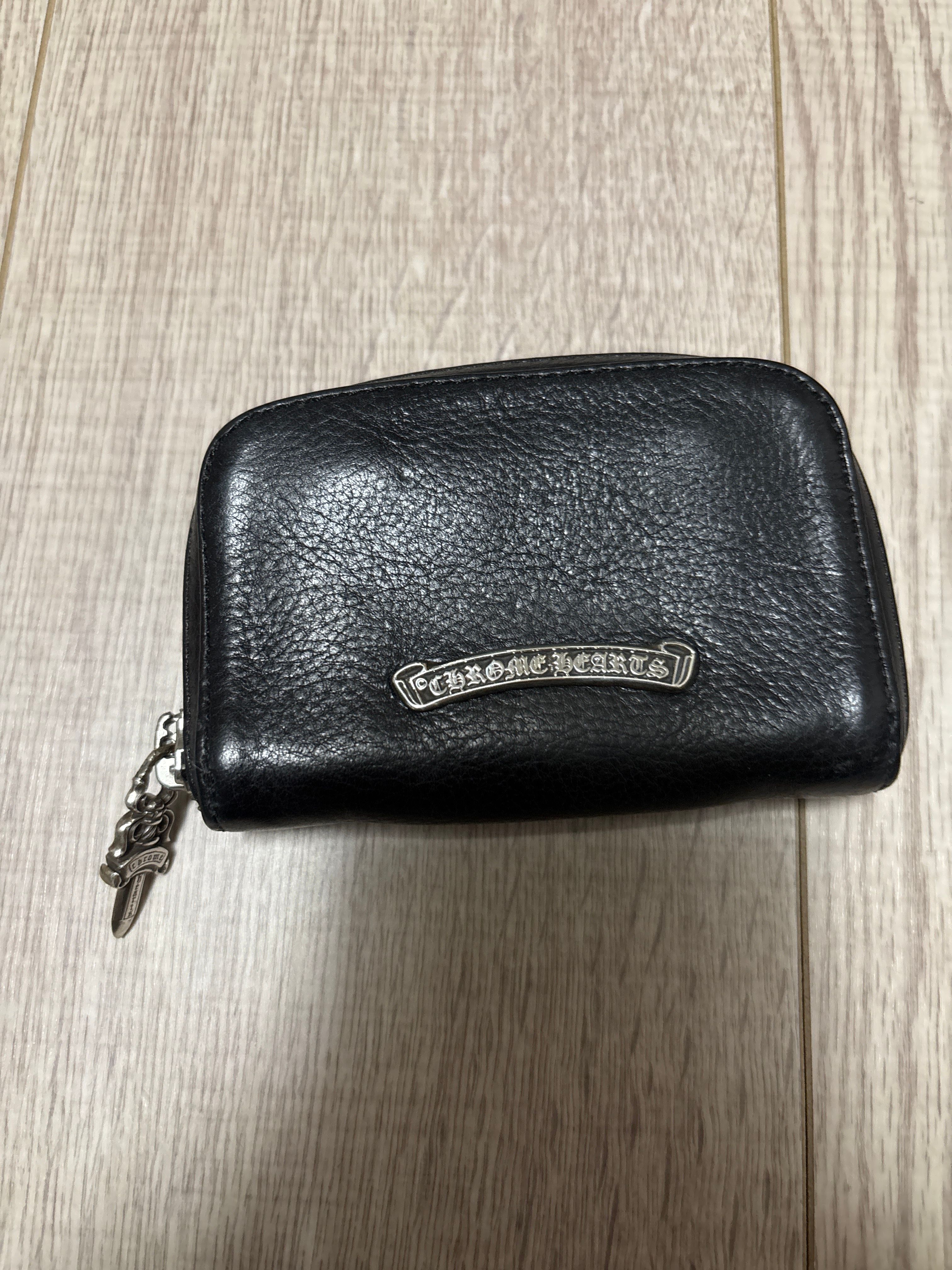 Chrome Hearts Coin Case Dagger Round Zip Leather Wallet "Black/Silver"