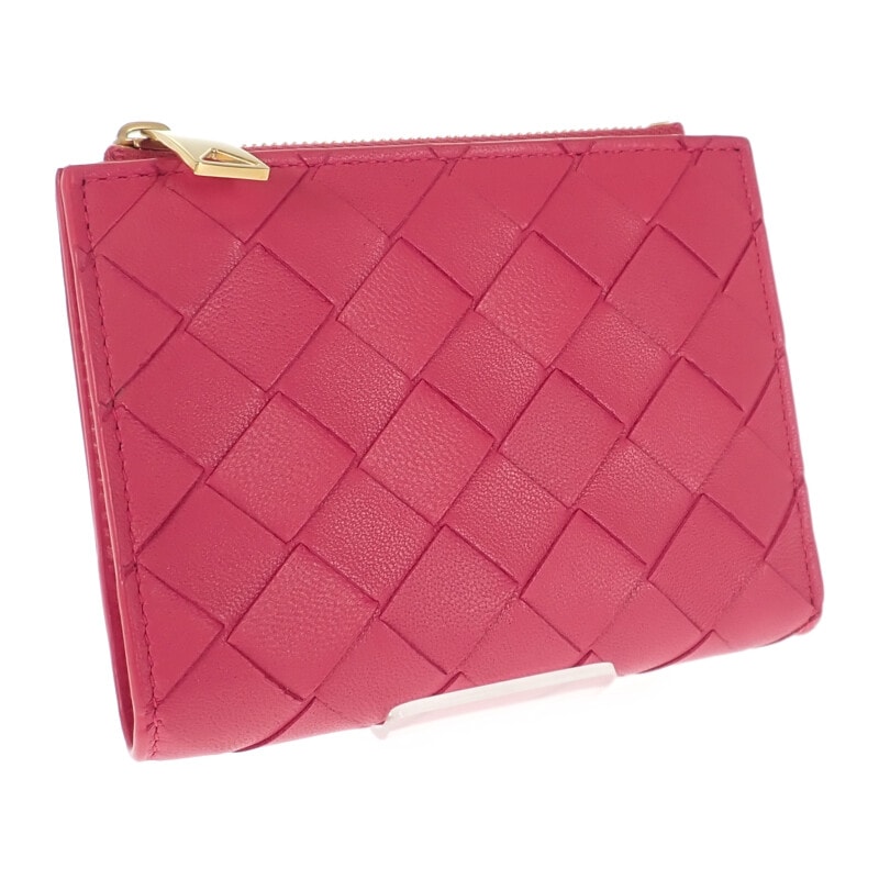 ボッテガヴェネタ BOTTEGA VENETA スモール ウォレット 742330 二つ折り財布 イントレチャート ピンク レディース【中古】【Aランク】