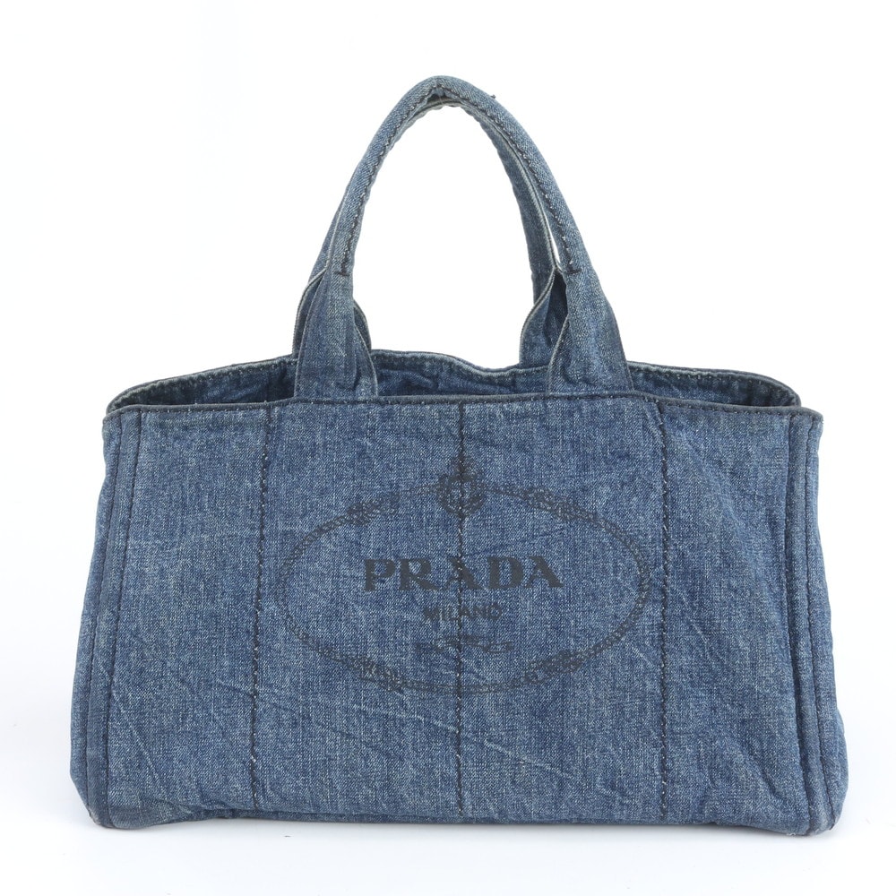 ■美品 プラダカナパ デニム ブルートート バッグ