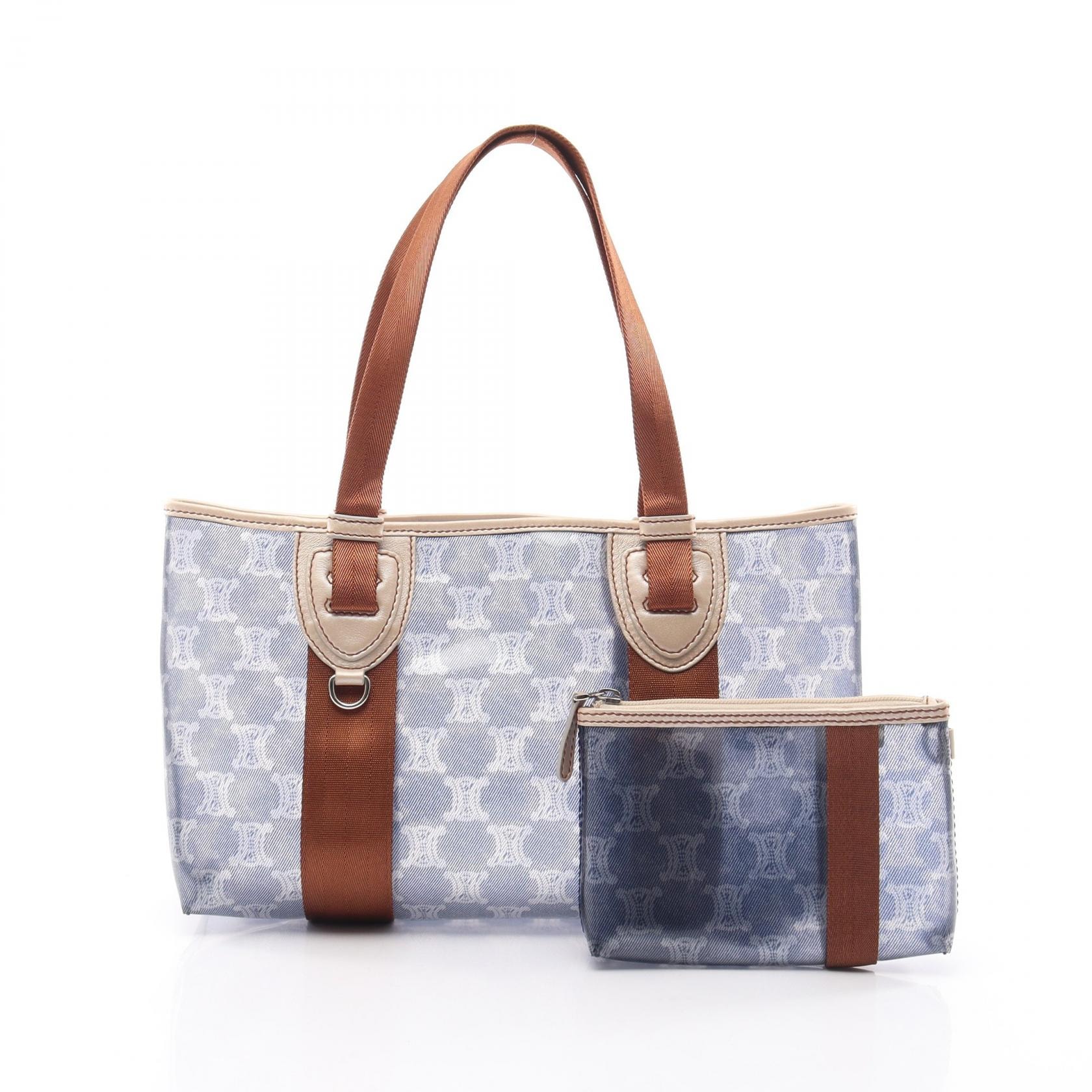 セリーヌ CELINE マカダム トートバッグ バッグ ビニール レザー レディース ネイビー系 / ブラウン系 【中古】