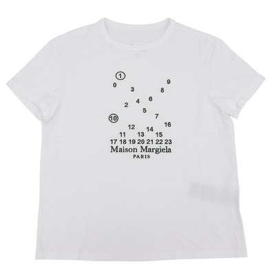 メゾンマルジェラ 美品 ホワイト コットン カレンダーグラフィック ロゴTシャツ トップス レディース XS S50GC0684 23SS XS