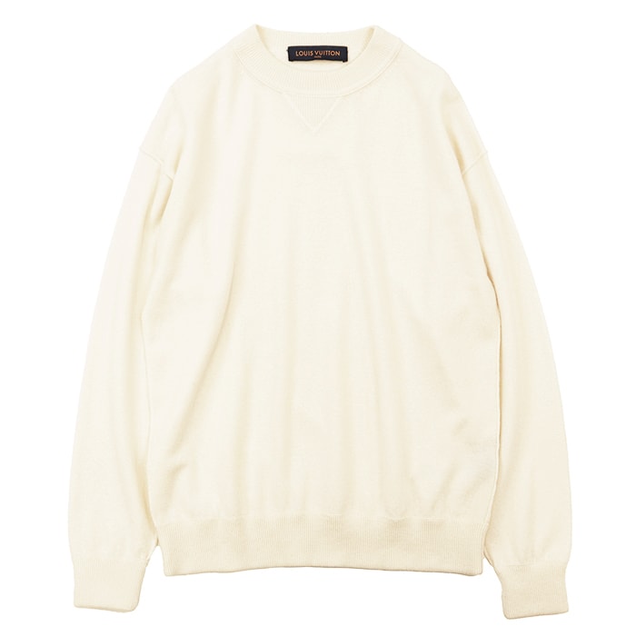 【美品】LOUIS VUITTON ルイ・ヴィトン ニット サイズ XS メンズ 2019SS カシミヤ/シルク/ナイロン リブクルーネック 長袖 トップス アイボリー