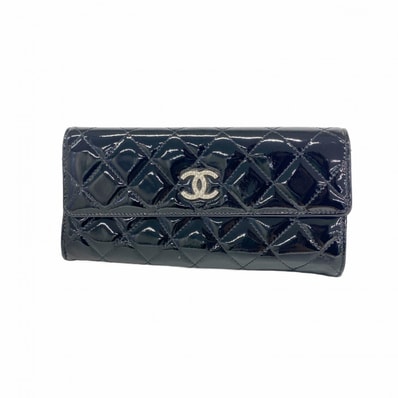 【6dc2341】シャネル 長財布 マトラッセ ブリリアント パテントレザー ブラック シルバー金具【中古】レディース