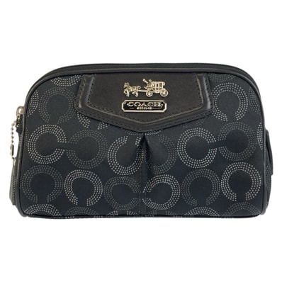 美品 COACH コーチ オプアート ブラック 黒 シルバー金具 ナイロン ポーチ メイクポーチ 603645 【中古】