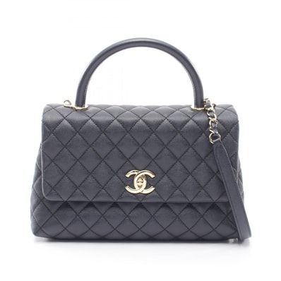 シャネル CHANEL ココハンドル29 トップハンドル フラップ バッグ マトラッセ ハンドバッグ バッグ カーフ(牛革) レディース ネイビー系 A92991 【中古】