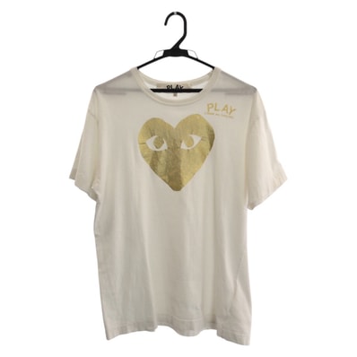 COMME des GARCONS コムデギャルソン サイズL ホワイト ゴールド コットン 半袖Tシャツ 603195 【中古】