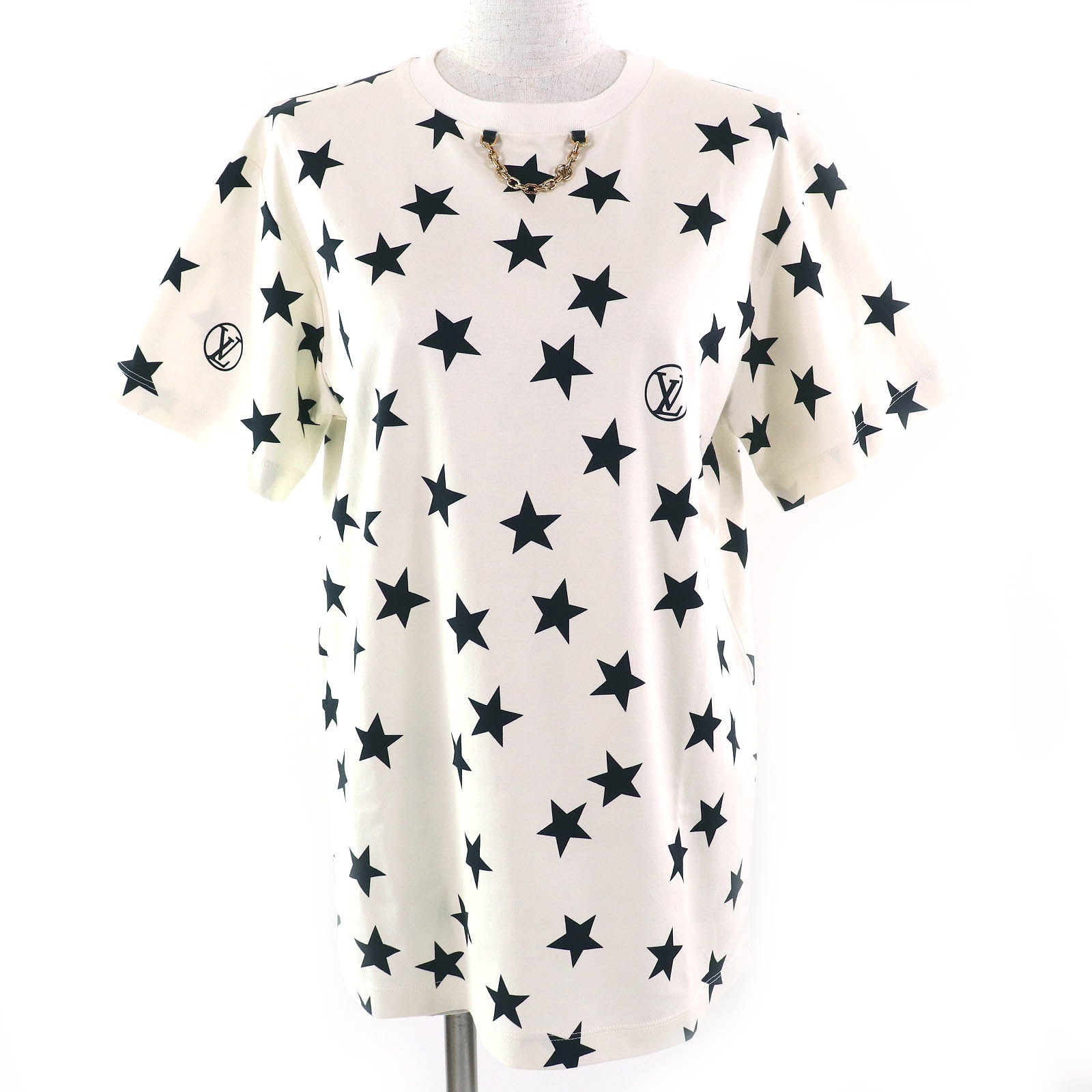 美品 ルイヴィトン 半袖Tシャツ アイボリー ブラック レディース S 1AA9WZ