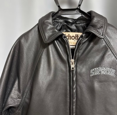 Supreme x Martin Wong Schott 8-Ball Leather Varsity Jacket "Black"