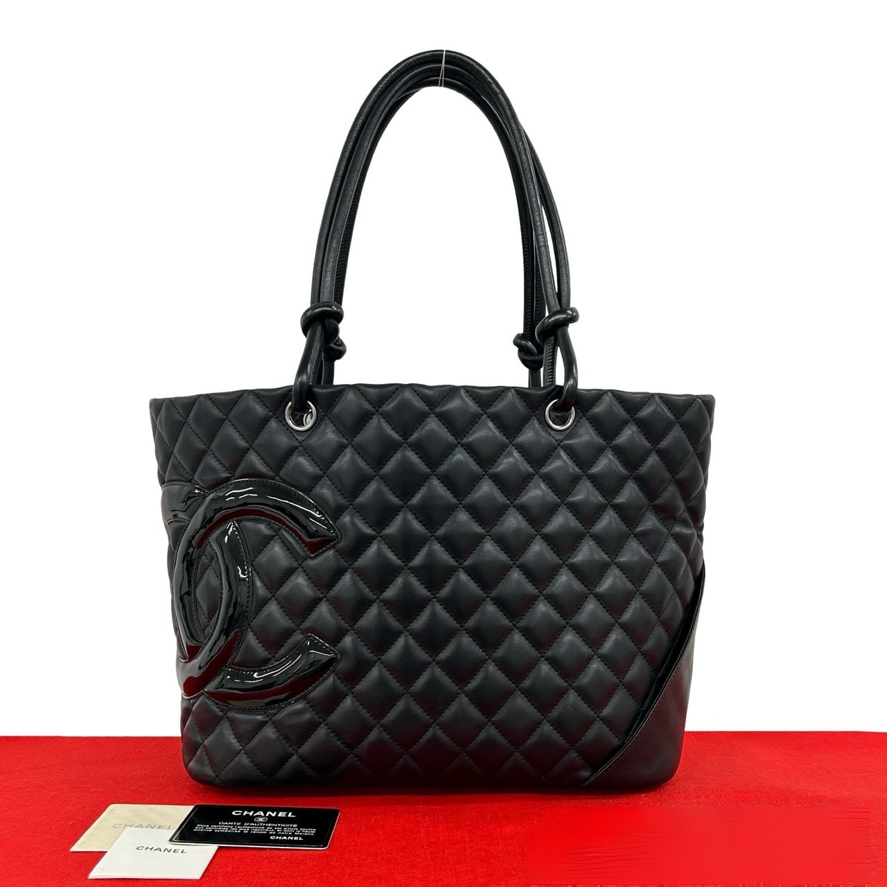 CHANEL シャネル カンボンライン ココマーク レザー トートバッグ ブラック
 280-1