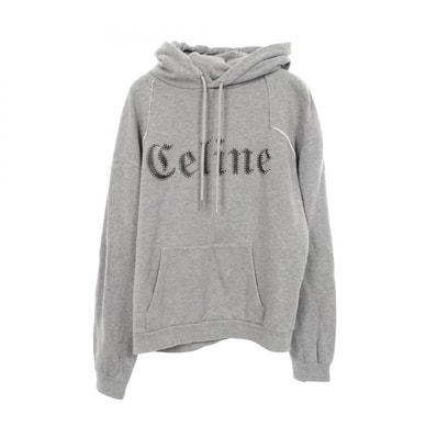 セリーヌ CELINE スタッズ ゴシックロゴ パーカー 衣料品 トップス コットン メンズ グレー系 2Y588670Q 【中古】