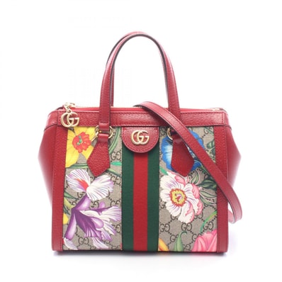 グッチ GUCCI オフィディア GGフローラ スモール 2WAY トートバッグ バッグ PVCコーティングキャンバス レザー レディース ベージュ系 / レッド系 / マルチカラー 547551 【中古】