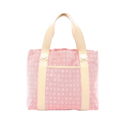 ブルガリ BVLGARI ロゴマニア ハンドバッグ バッグ キャンバス レザー レディース ピンク系 / アイボリー系 【中古】