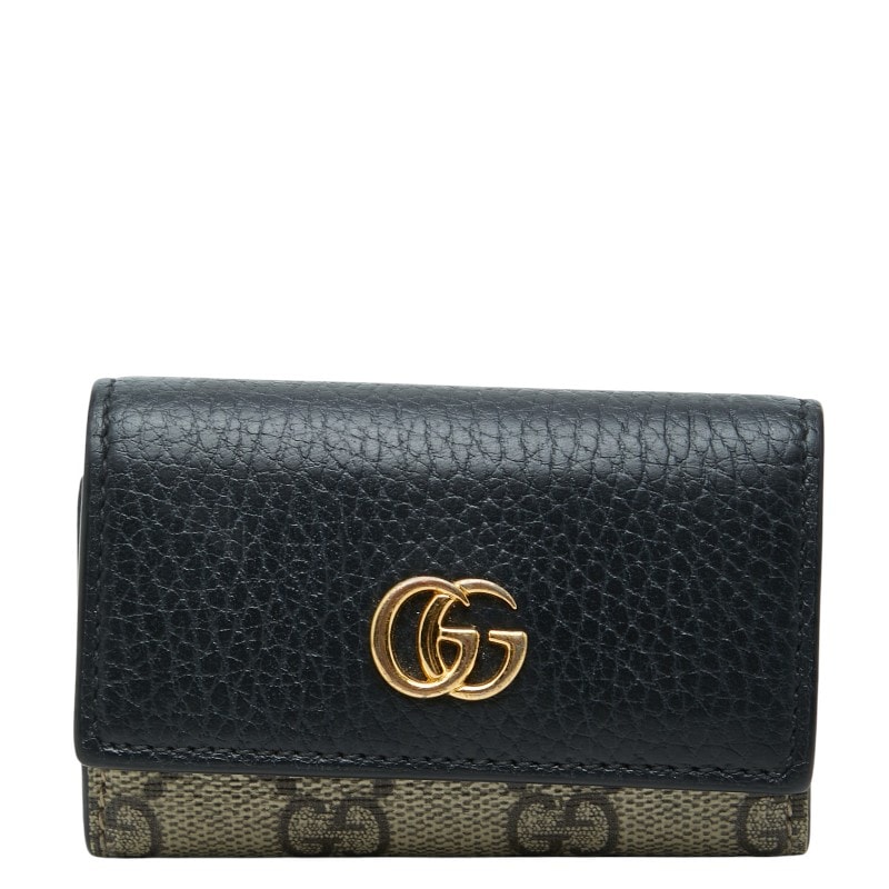 グッチ GGスプリーム GGマーモント キーケース 456118 ベージュ ブラック PVC レザー レディース GUCCI 【中古】
