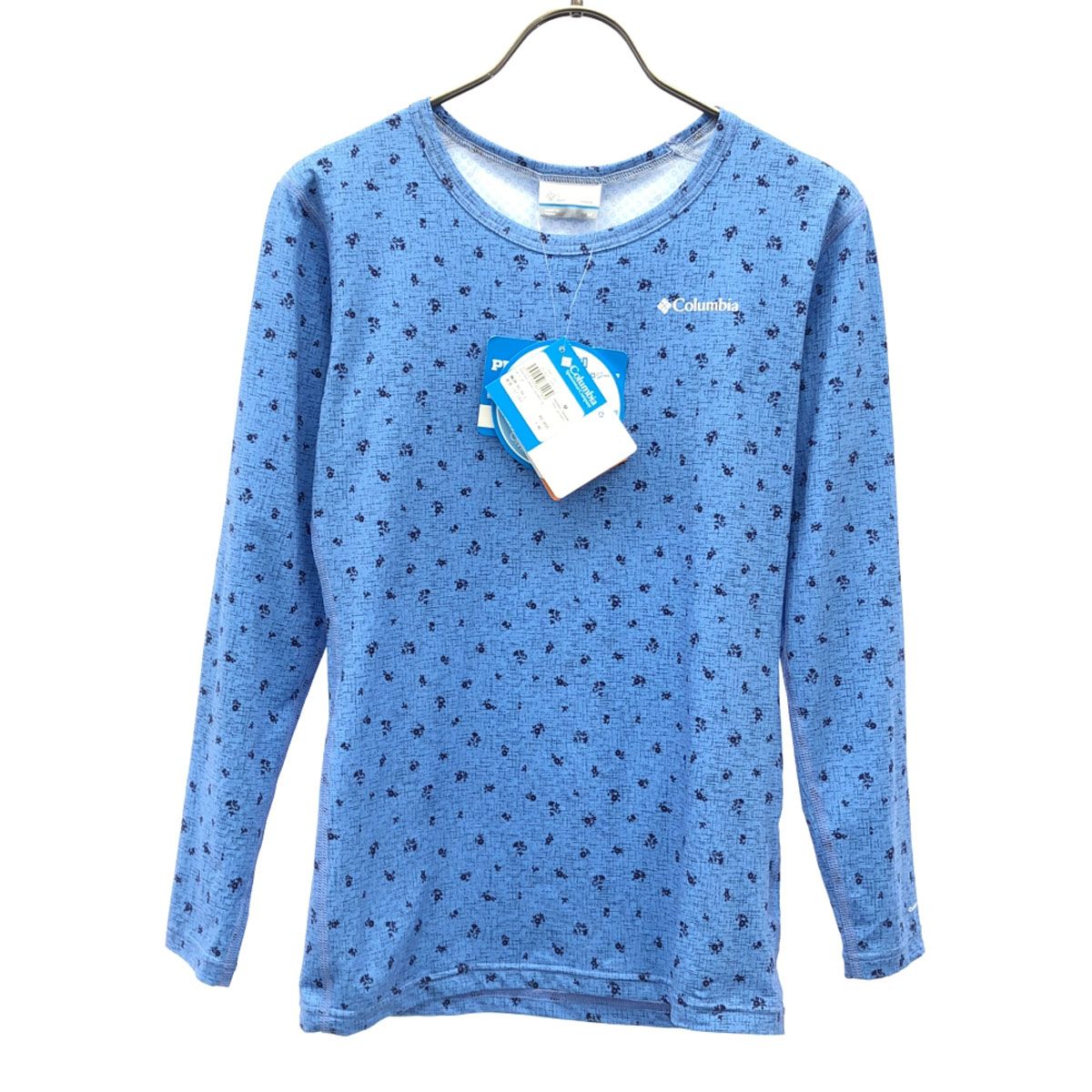 未使用 Columbia コロンビア 小花柄 ロゴプリント 長袖 スポーツ ウェア M ブルー系 アウトドア PL2655