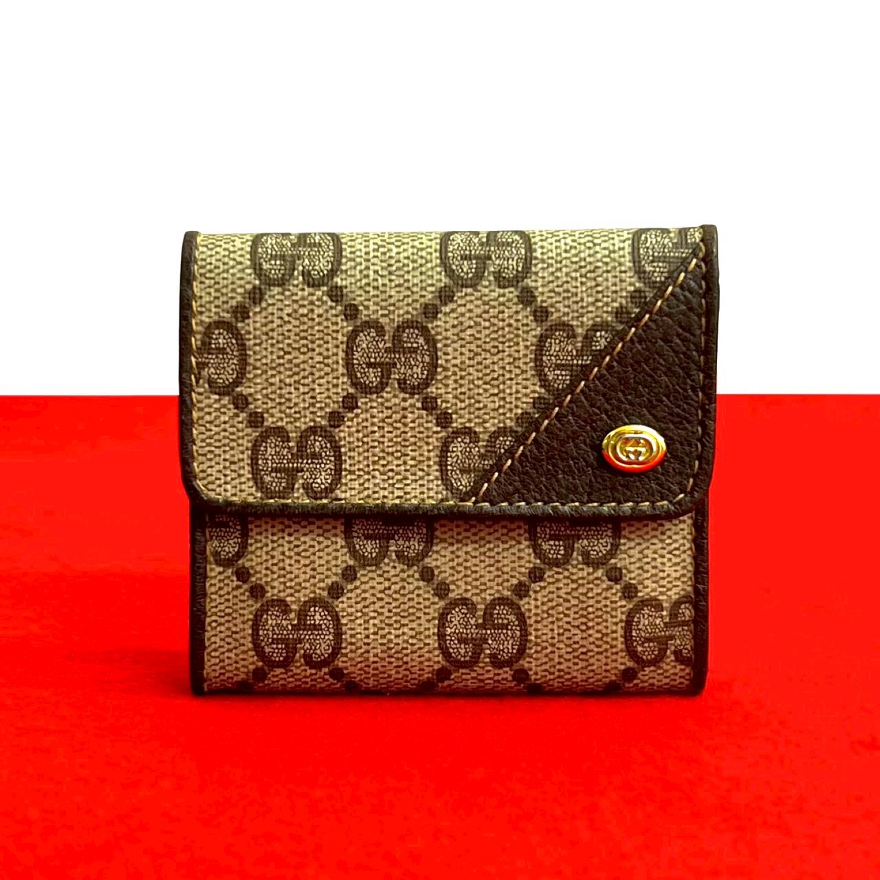 GUCCI グッチ GG ロゴ 柄 金具 レザー PVC コインケース ブラウン
 41591