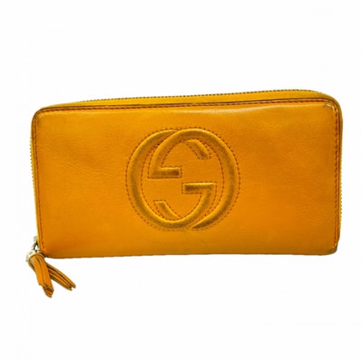 ★SALE【6fd4796】グッチ 長財布 GGマーモント 308004 レザー オレンジ ゴールド金具【中古】レディース