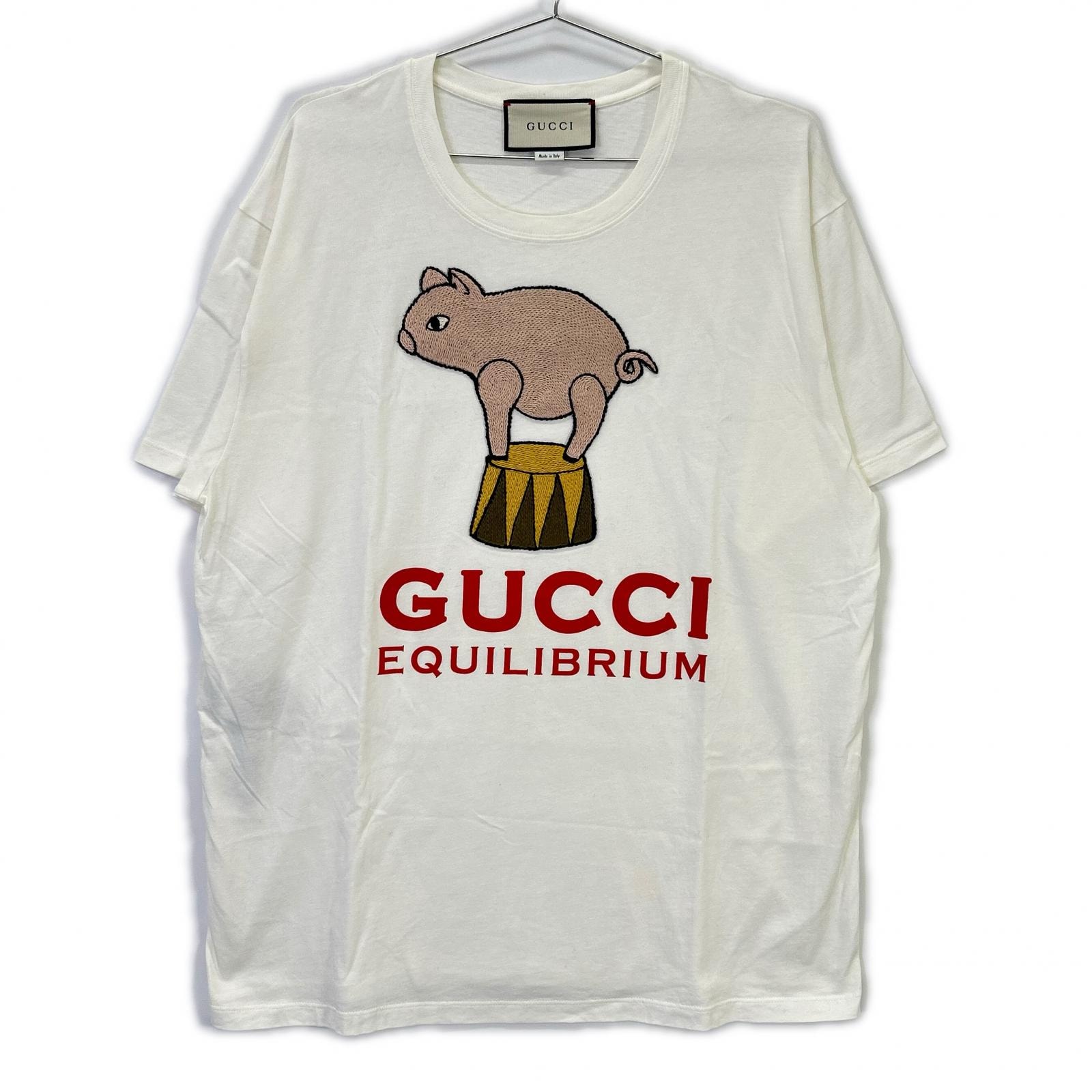 グッチ 615044 ホワイト ピッグ刺繍 Tシャツ L