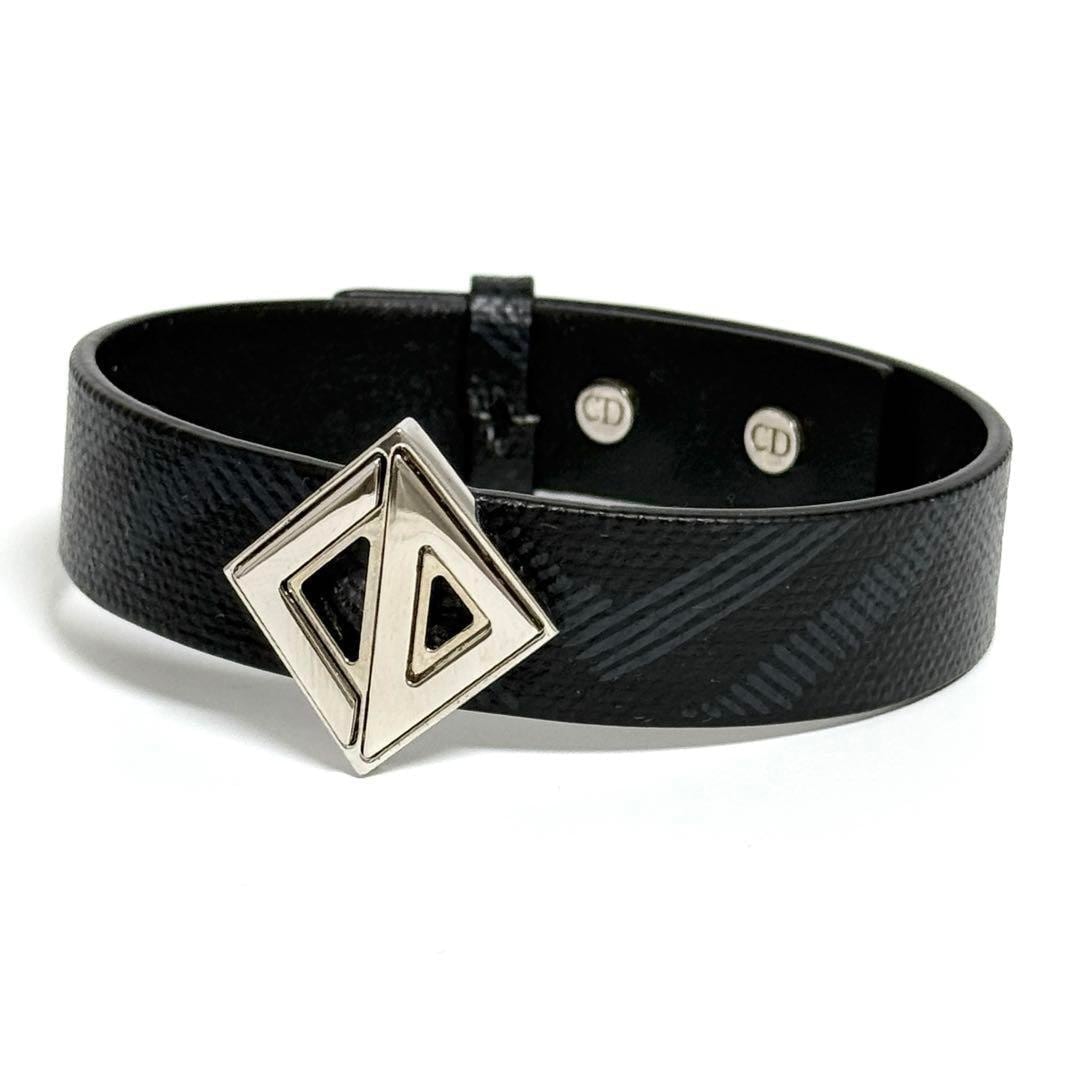 【人気】ディオール メンズ CD ダイヤモンド レザー ブレスレット 黒