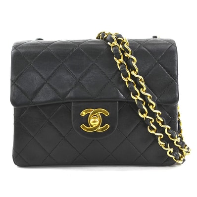 シャネル CHANEL ショルダーバッグ ラムスキン ブラック ゴールド レディース【中古】 90028g
