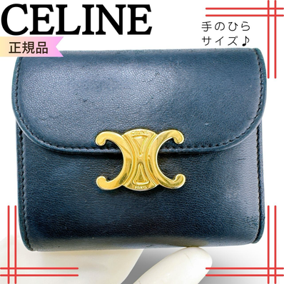 CELINE Triomphe Small Flap Wallet In Shiny Calfskin "Black"