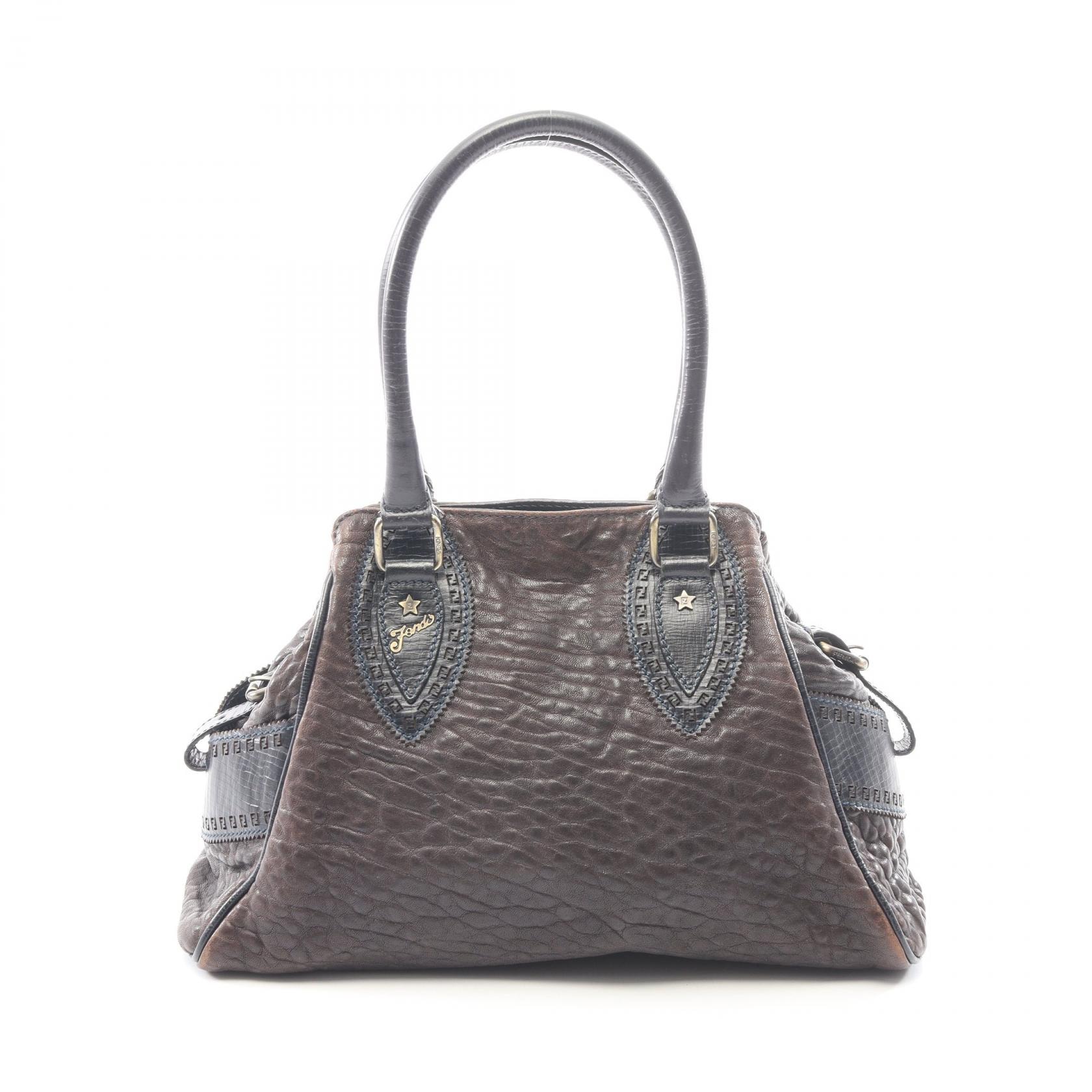 フェンディ FENDI エトニコ ハンドバッグ バッグ レザー レディース ブラウン系 / ネイビー系 【中古】