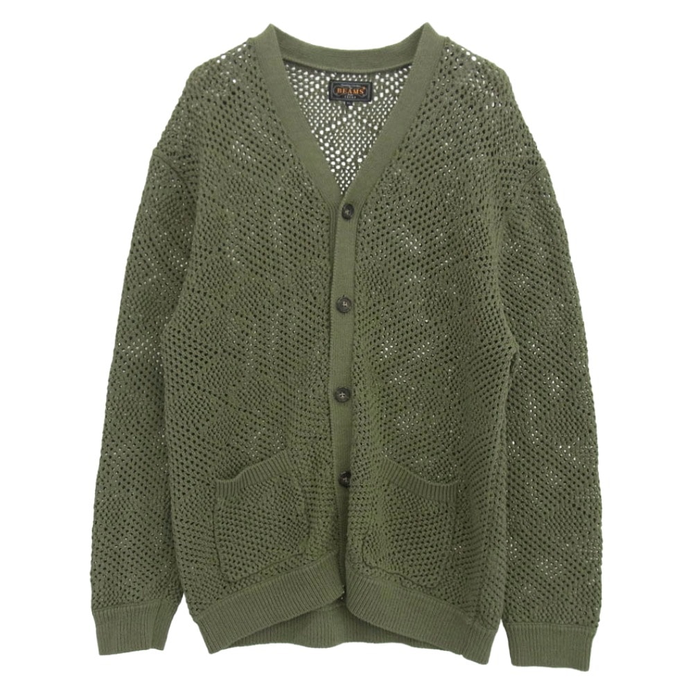 BEAMS ビームス カーディガン 38-15-0176-156 Cardigan Argyle Mesh カーディガン アーガイル メッシュ モスグリーン系 XL【中古】