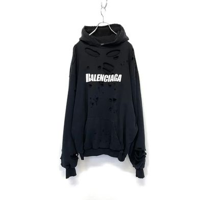 BALENCIAGA Caps Destroyed Hoodie "Black"