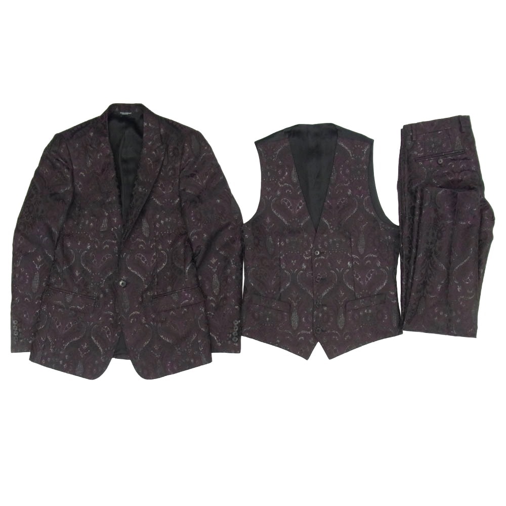 DOLCE&GABBANA ドルチェアンドガッバーナ セットアップ ボタニカル総柄 3ピース スーツ テーラードジャケット スラックスパンツ ベスト セットアップ パープル系 ブラック系 表記サイズ無し【中古】