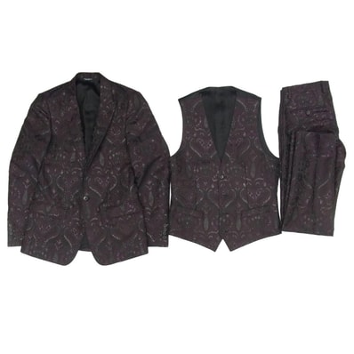 DOLCE&GABBANA ドルチェアンドガッバーナ セットアップ ボタニカル総柄 3ピース スーツ テーラードジャケット スラックスパンツ ベスト セットアップ パープル系 ブラック系 表記サイズ無し【中古】