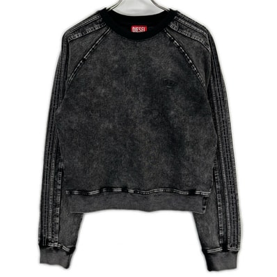 ディーゼル F-ALPY ウォッシュブラック コットン混 オーバルD刺繍 デニムスウェットプルオーバー L