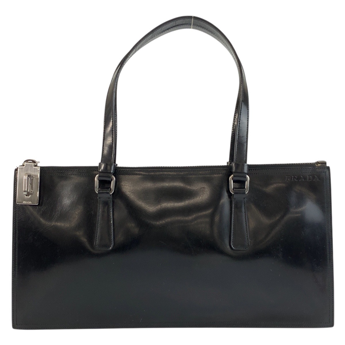 PRADA プラダ ブラック 黒 シルバー金具 エナメル ハンドバッグ トートバッグ 603275 【中古】