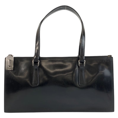 PRADA プラダ ブラック 黒 シルバー金具 エナメル ハンドバッグ トートバッグ 603275 【中古】