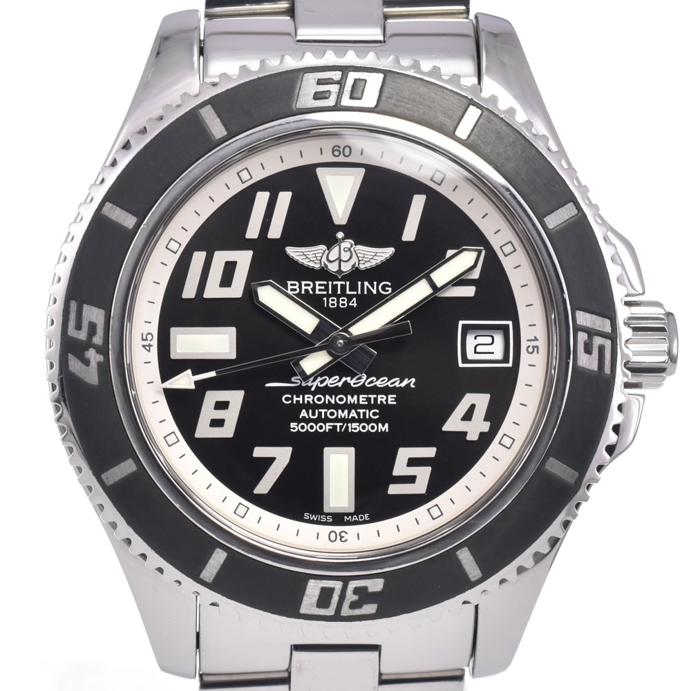 ブライトリング BREITLING A17364 スーパーオーシャン42 デイト ブラック 自動巻き メンズ 良品 箱付き 腕時計 L#148183